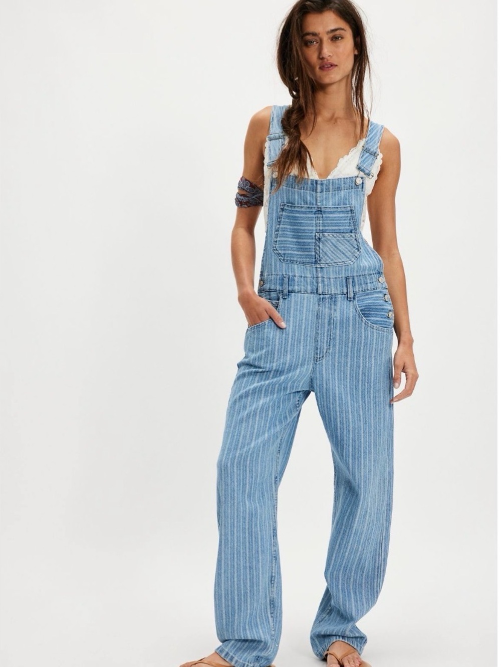 Free People We The Free Ziggy Striped Overalls in Beachcomber Size XS NWT